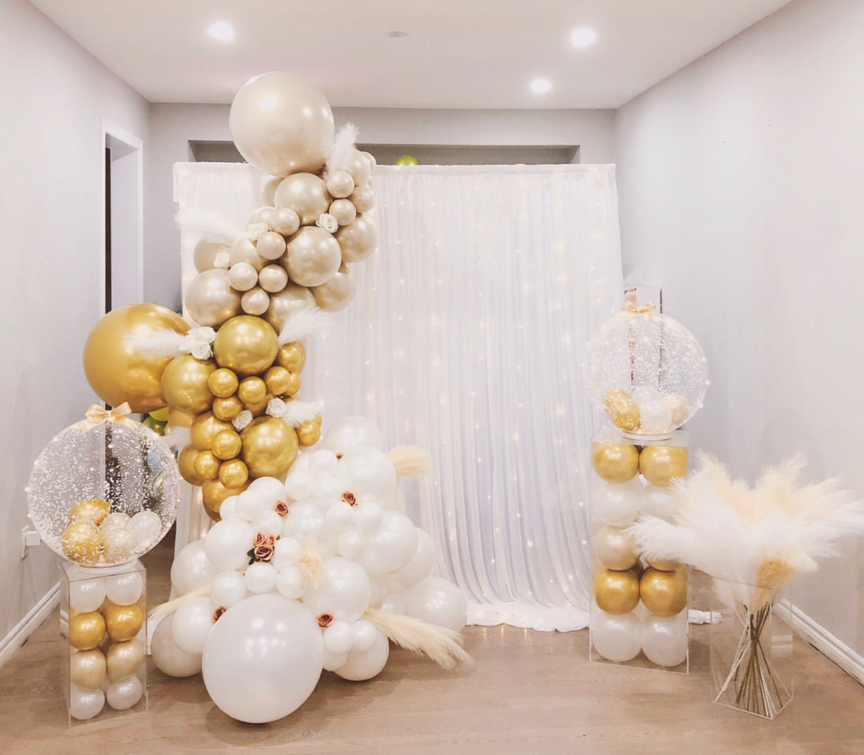 white and gold party garland