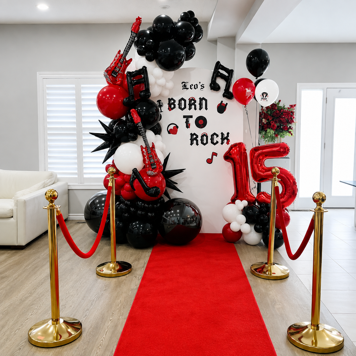 Rock Star 15th Birthday Balloon Backdrop & Red Carpet Display