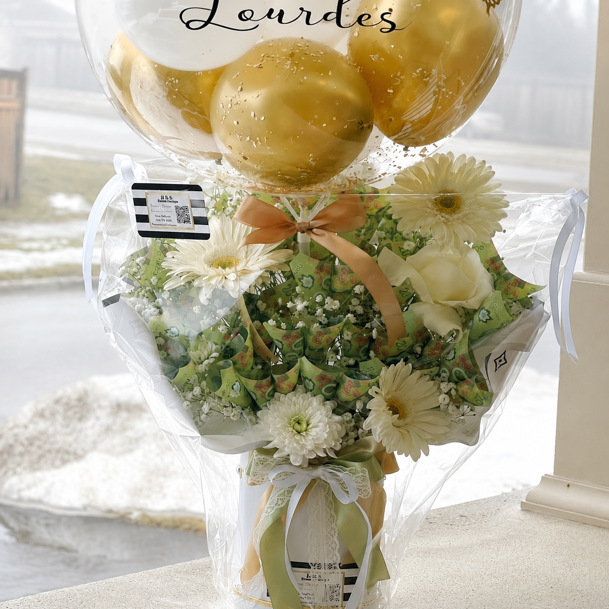 75th Birthday Money Bouquet & Personalised Balloon Arrangement