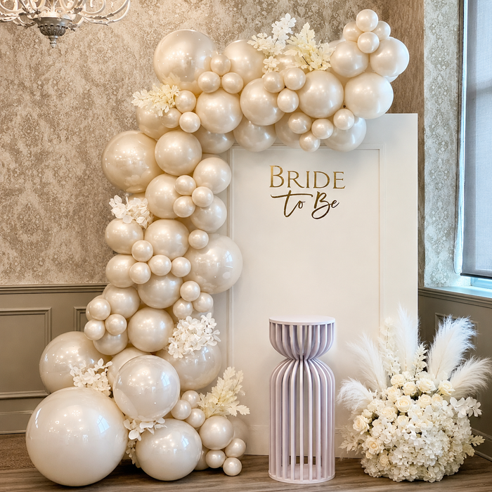 Elegant Ivory Bride to Be Balloon & Floral Backdrop