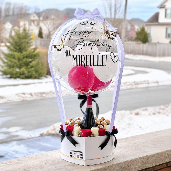 Personalised Birthday Balloon, Roses & Chocolate Gift Arrangement