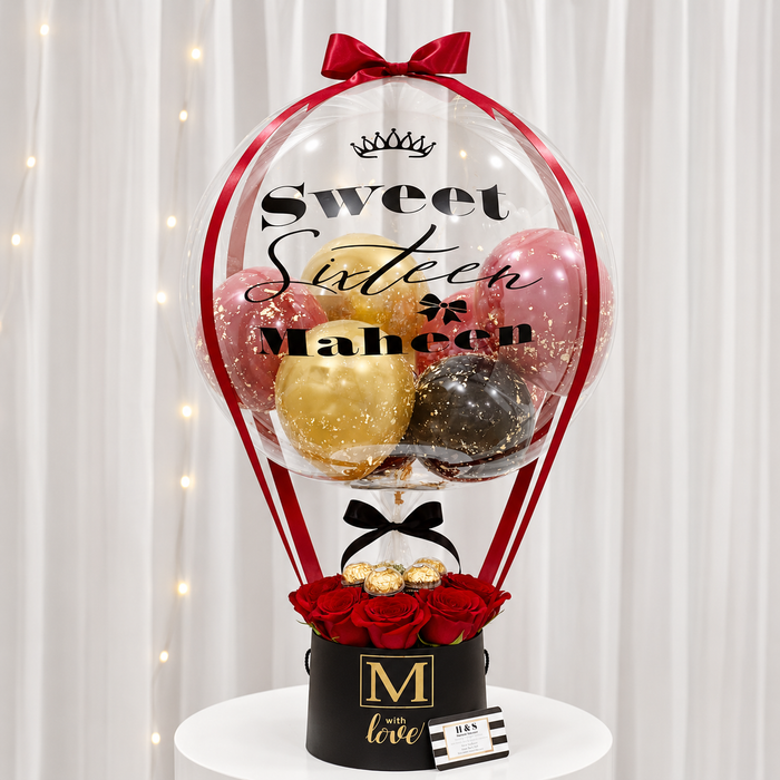 Sweet 16 Personalised Balloon & Rose Gift Arrangement